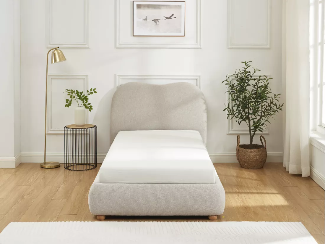 Lit coffre 90 x 190 cm - Tissu - Beige - VANARI