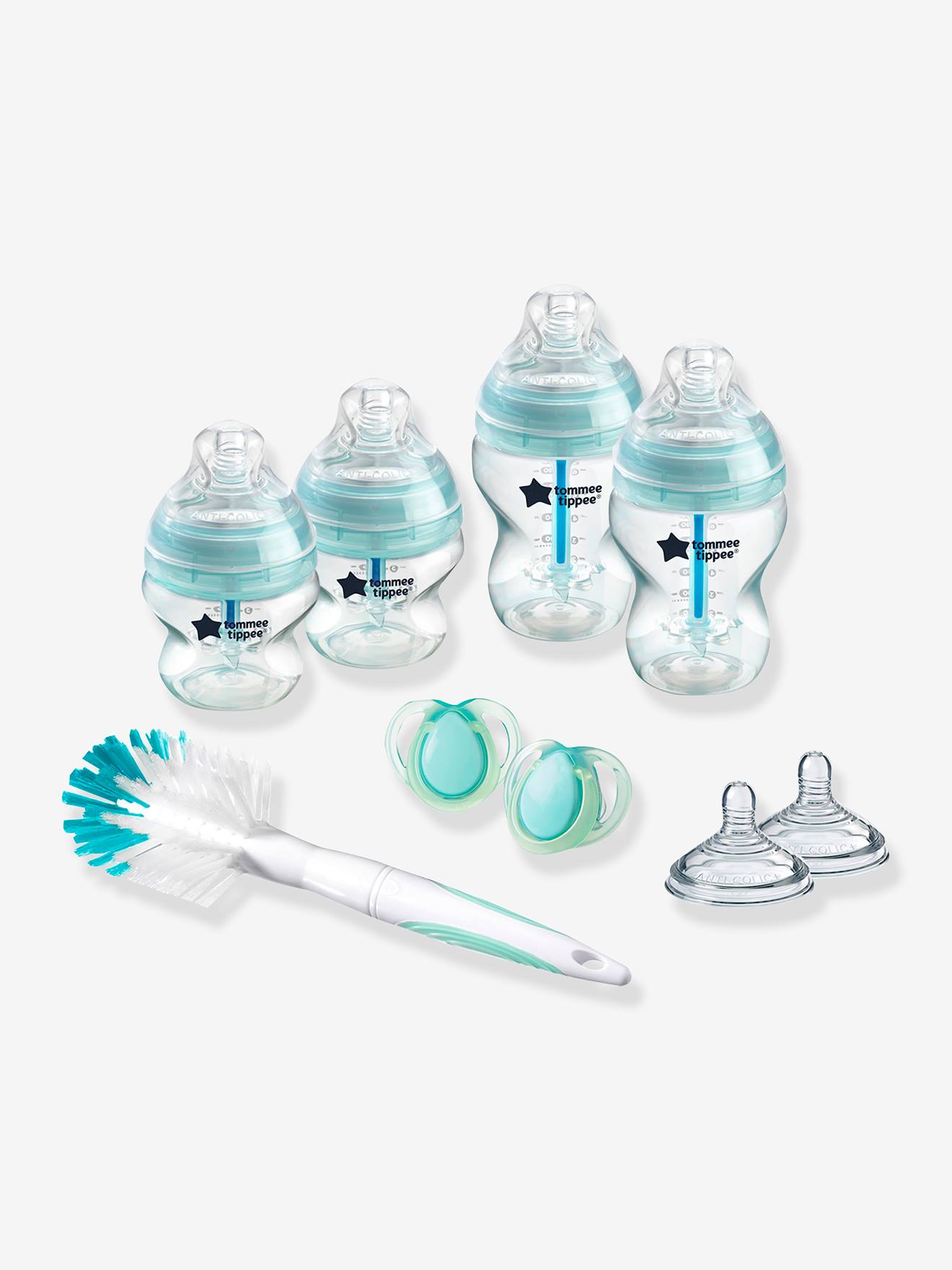 Conjunto anticólica para recém-nascido TOMMEE TIPPEE, azul liso com estampas.