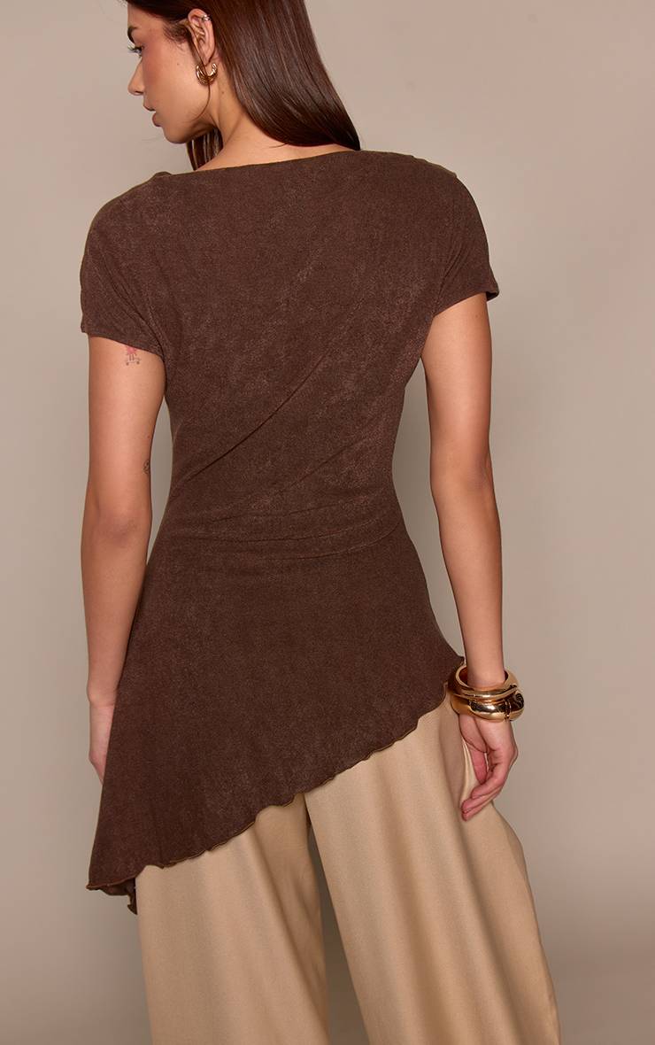 Chocolat Haut Long Asymétrique En Jersey Épais Brossé