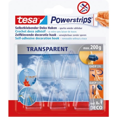 Crochet - Powerstrips - déco - supporte 0.2 Kg - transparent - lot de 5