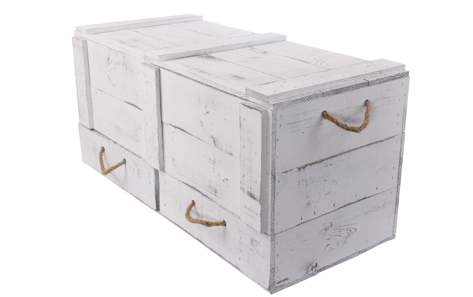 Truhe Vintage Shabby Weiss, 85 x 40 cm<br>Holztruhe mit 2 Schubladen