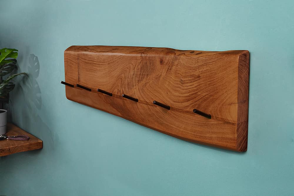 Massive Wand-Garderobe MAMMUT 80cm Akazie mit 6 Kleiderhaken