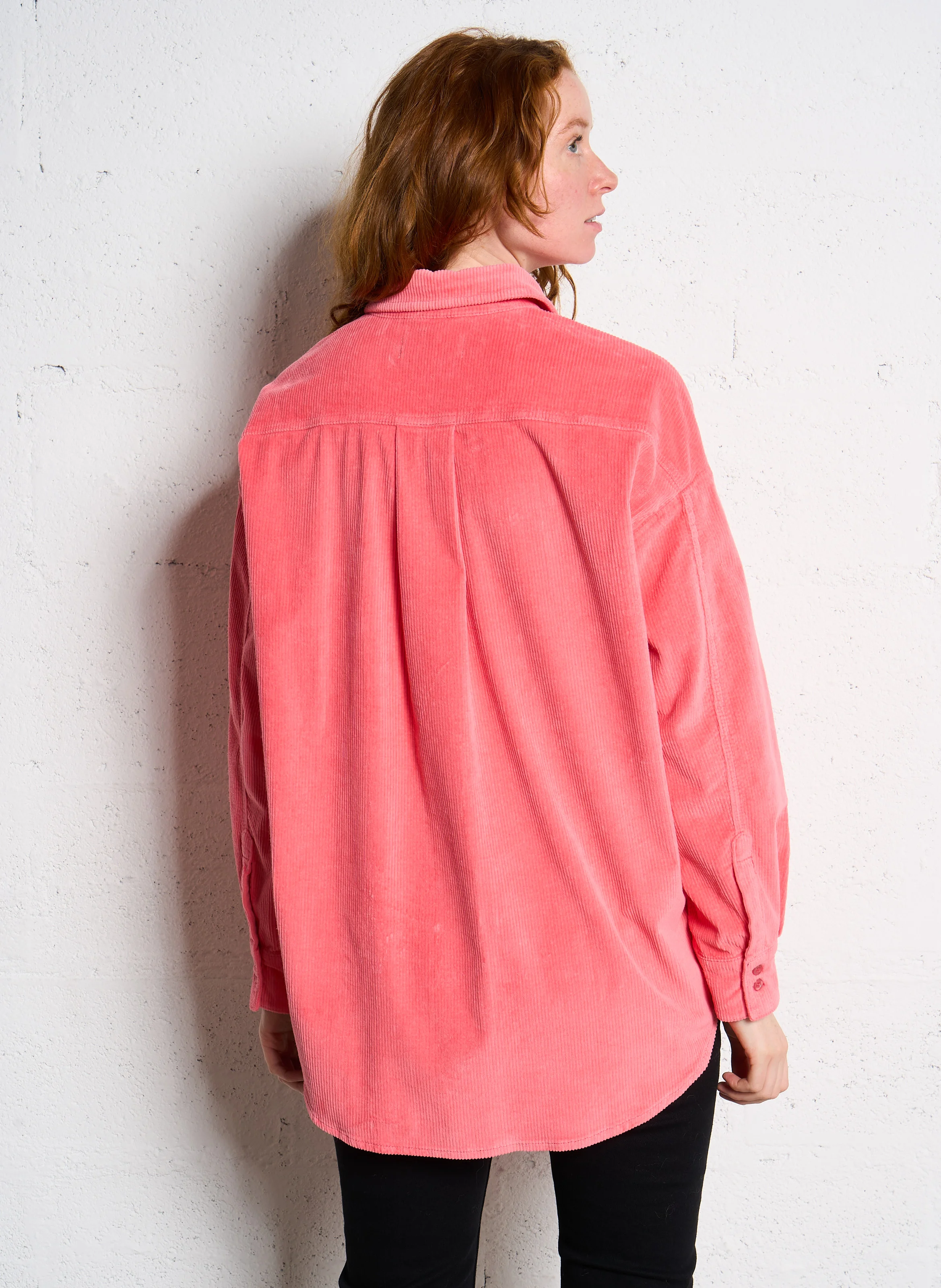 FIRENZE - Surchemise oversize col classique en coton mélangé | Rose