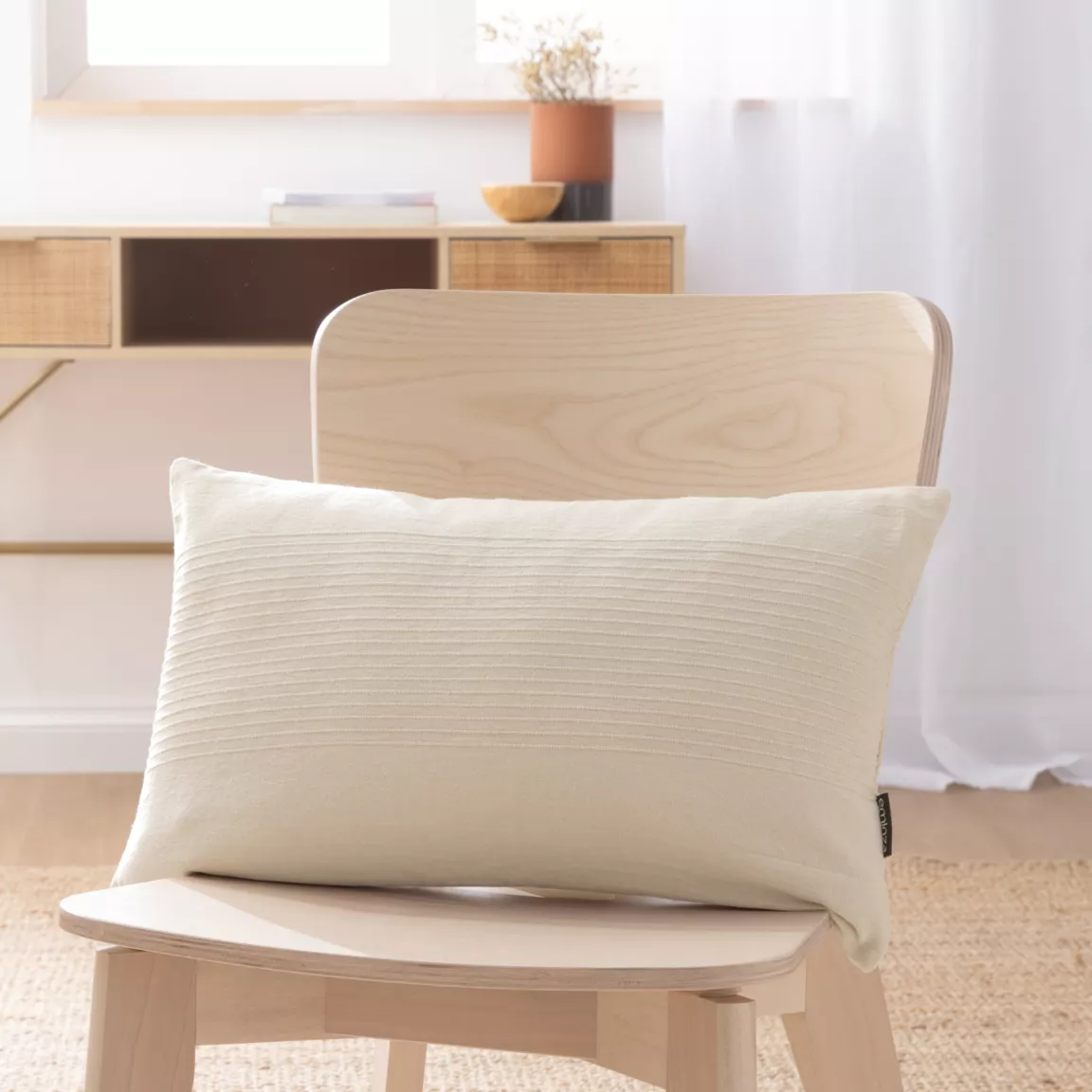 Housse de coussin rectangulaire coton tissé (30 x 50 cm) Léa Beige pampa