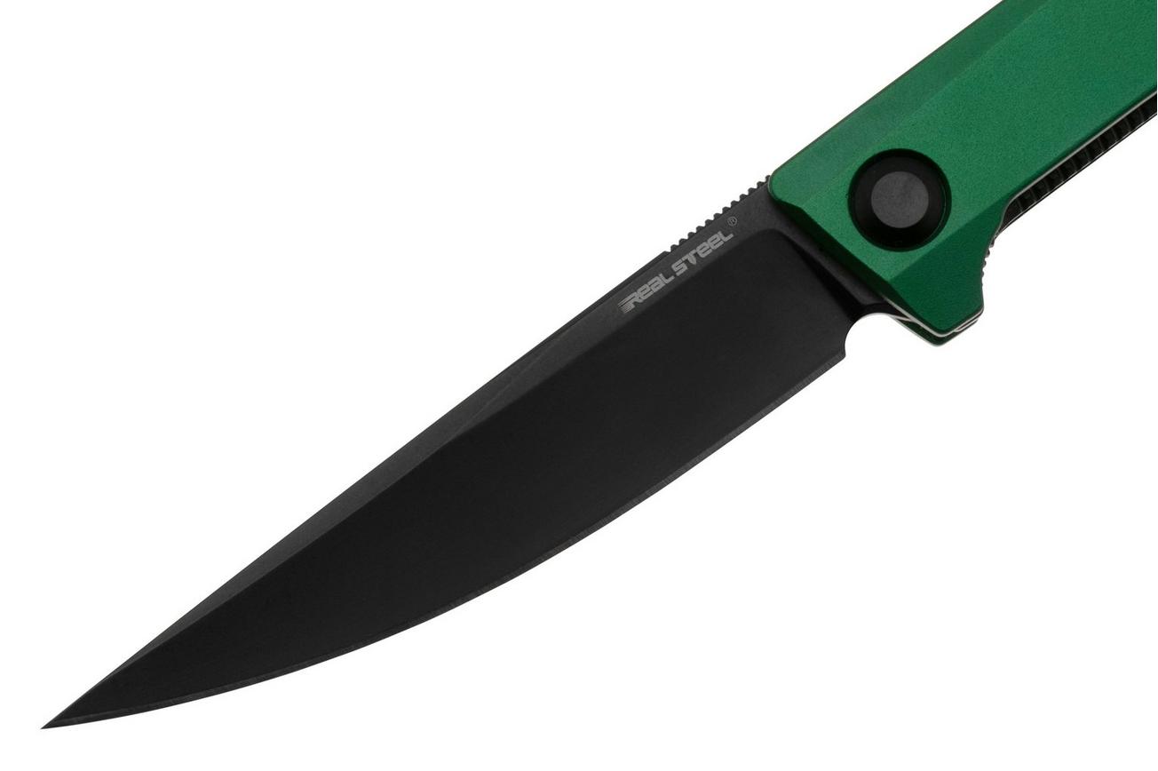 Real Steel Teres Flipper 7111GB Nitro-V Black PVD, Green Aluminum, zakmes, Poltergeist design