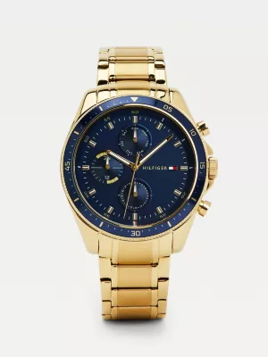 Relógio com pulseira de elos banhados a ouro amarelo