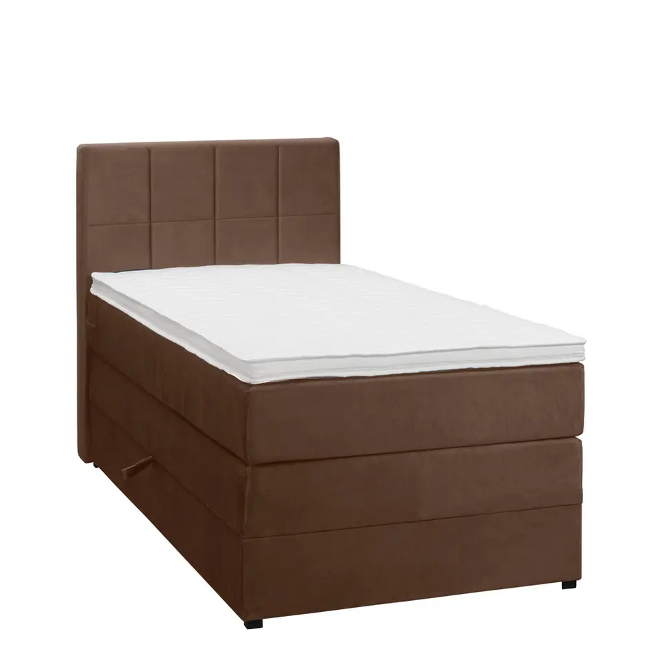 Boxspring met opbergruimte Liv geblokt - bruin - 90x200 cm