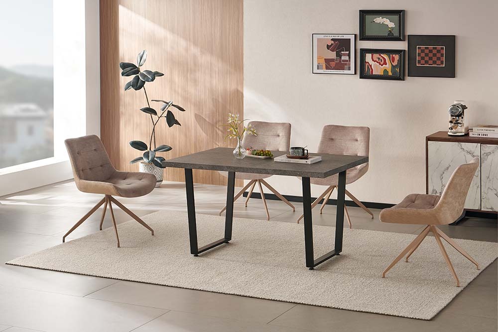 Moderner Esstisch LOFT 120cm grau Beton-Design schwarze Metallbeine Kufengestell