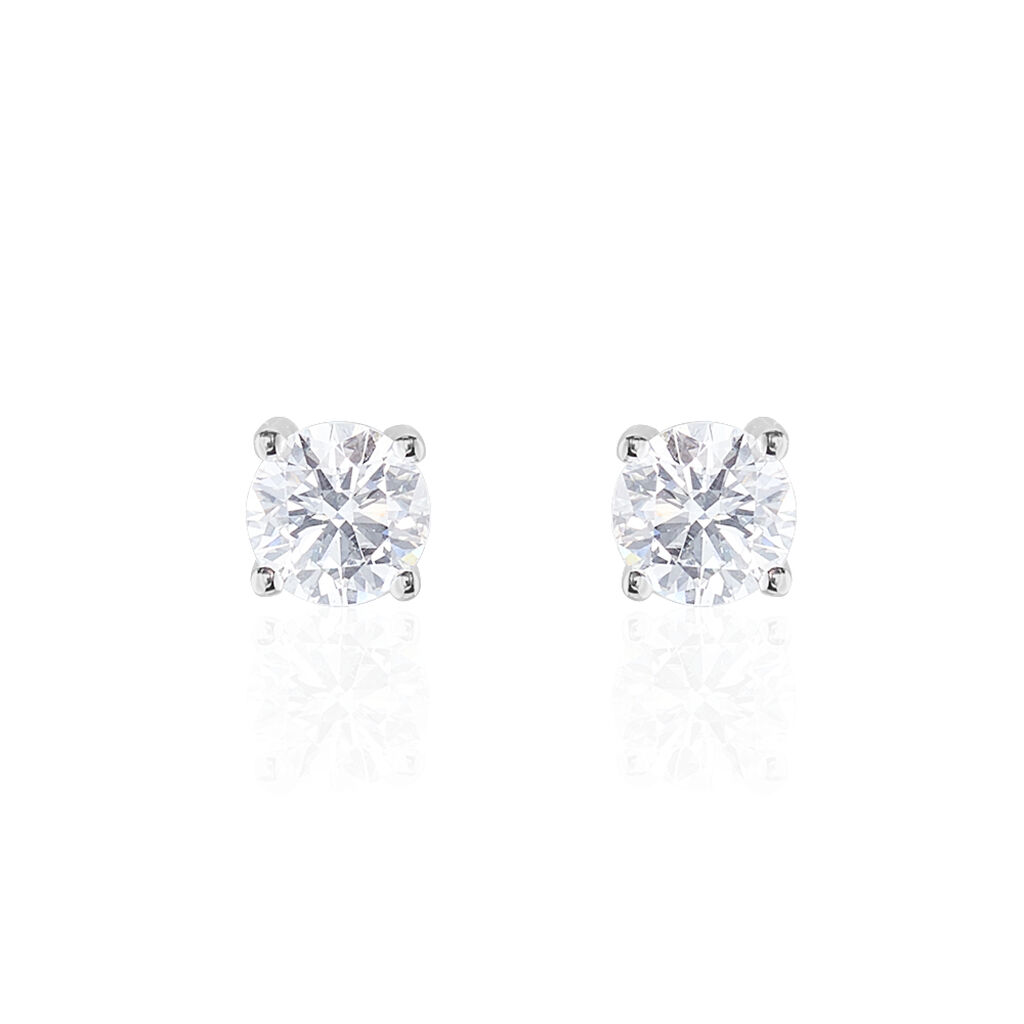 Boucles D'oreilles Puces 4 Griffes Or Blanc Diamant Synthetique