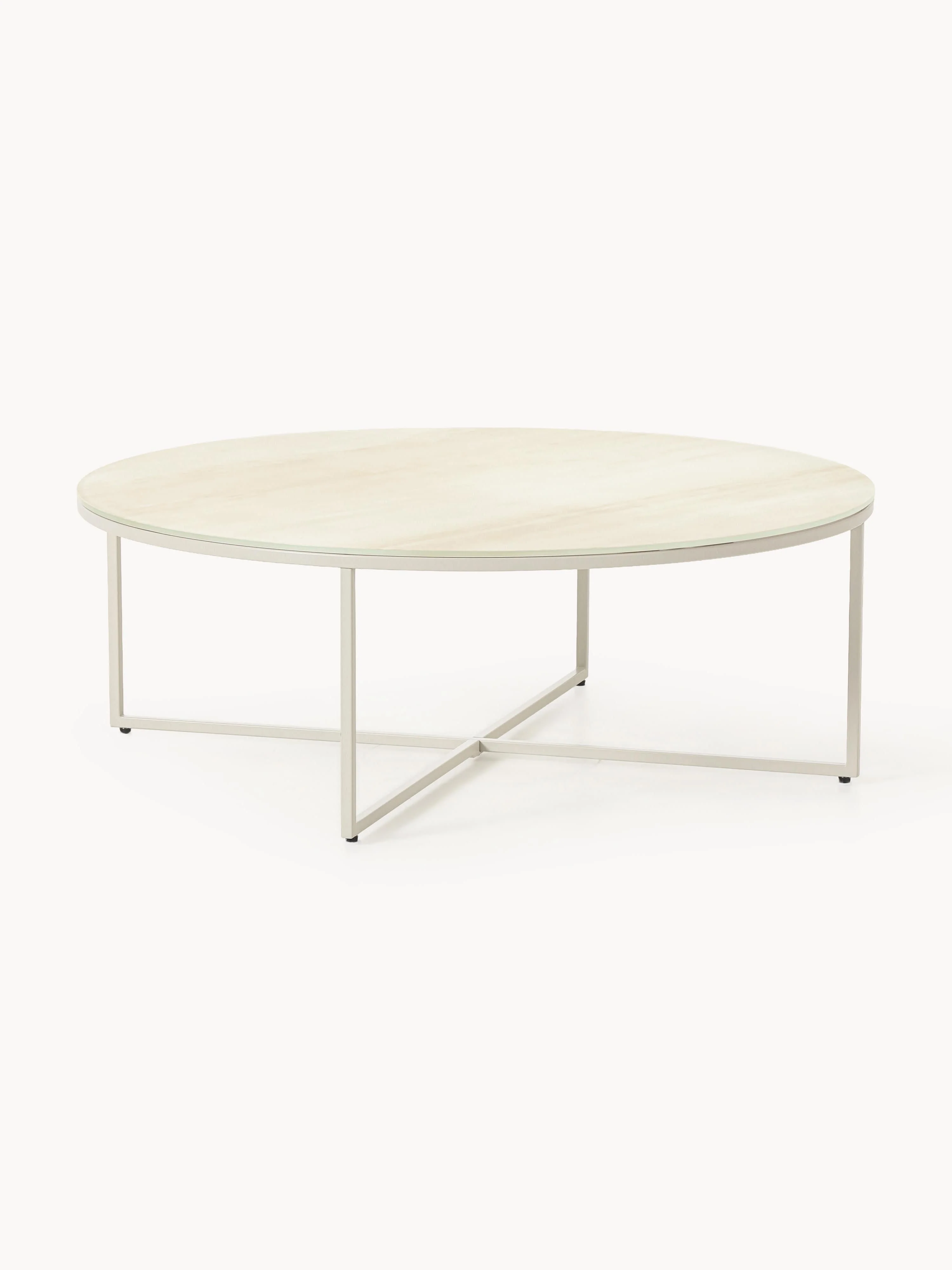 Ronde XL salontafel Antigua met glazen tafelblad in marmerlook