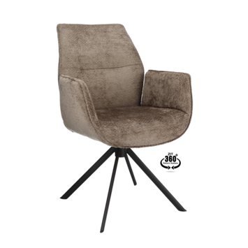 Eetkamerstoel Onne Movie taupe chenille stof met armleuning