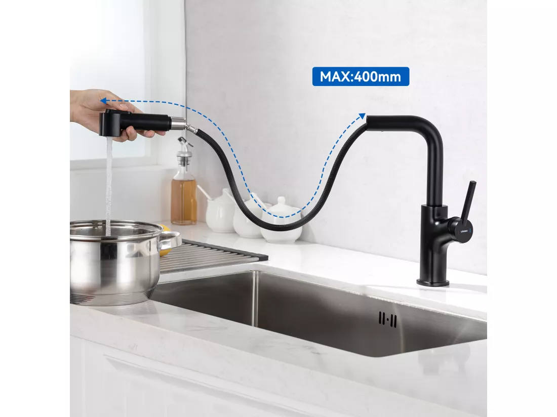 Robinet de Cuisine Noir avec Douchette Extractible Mitigeur de Cuisine 2 Jets Eau Froide et Chaude Mélangeur de Cuisine Evier