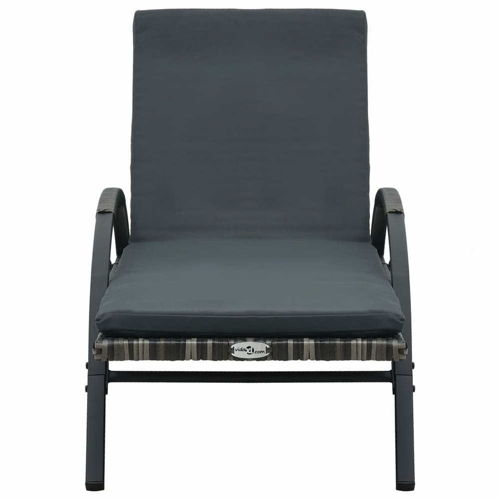 Transat chaise longue bain de soleil lit de jardin terrasse meuble d'extérieur avec coussin et roues résine tressée anthracit