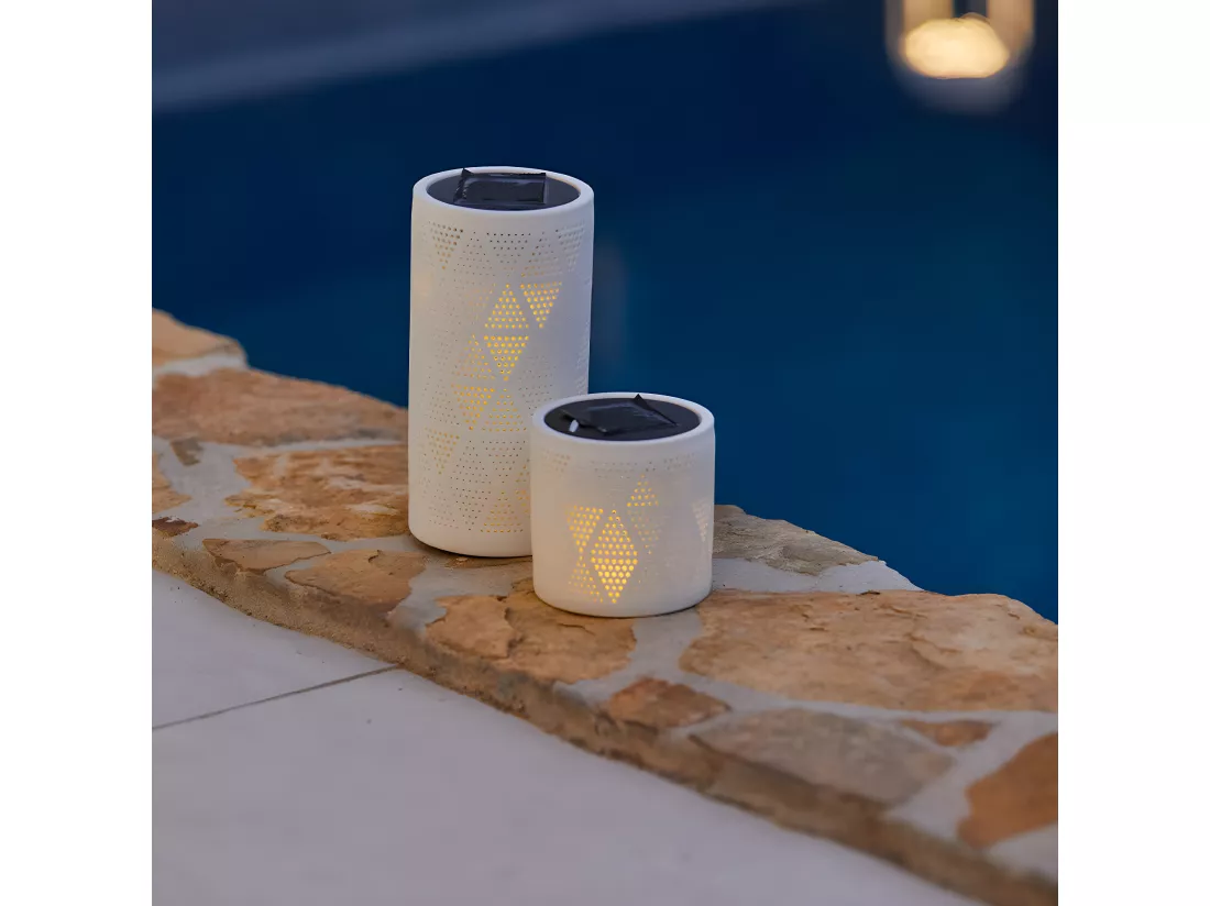 Mini lanterne solaire JANINA SMALL Blanc Céramique H10cm