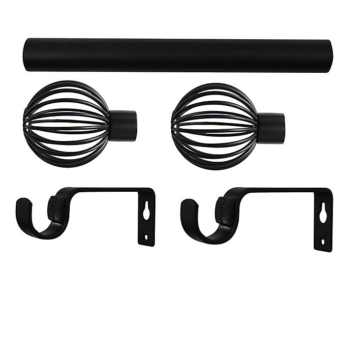 Kit de tringle à rideau extensible embout cage Araxos GoodHome 120/210 cm, Ø16/19 mm noir