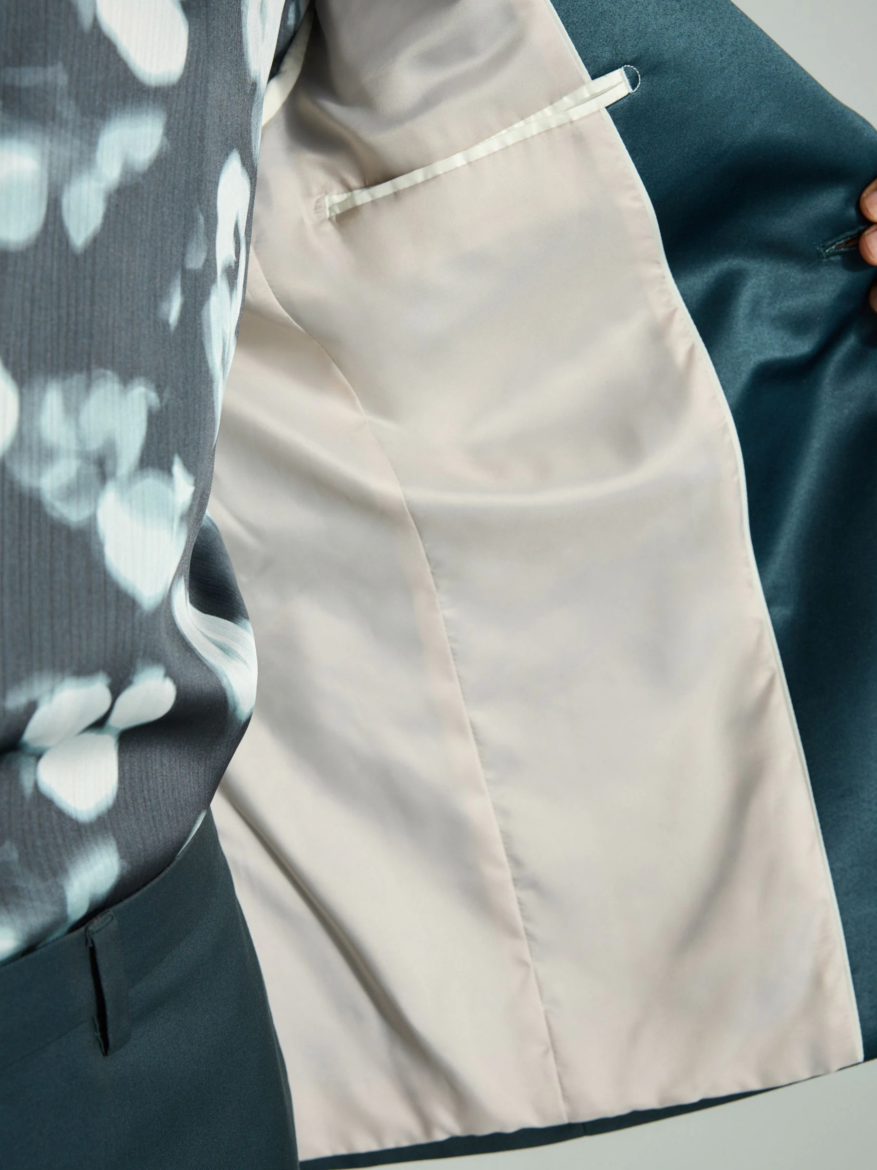 Blauwgroen - Slim Fit getrimd satijnen rand smoking jasje