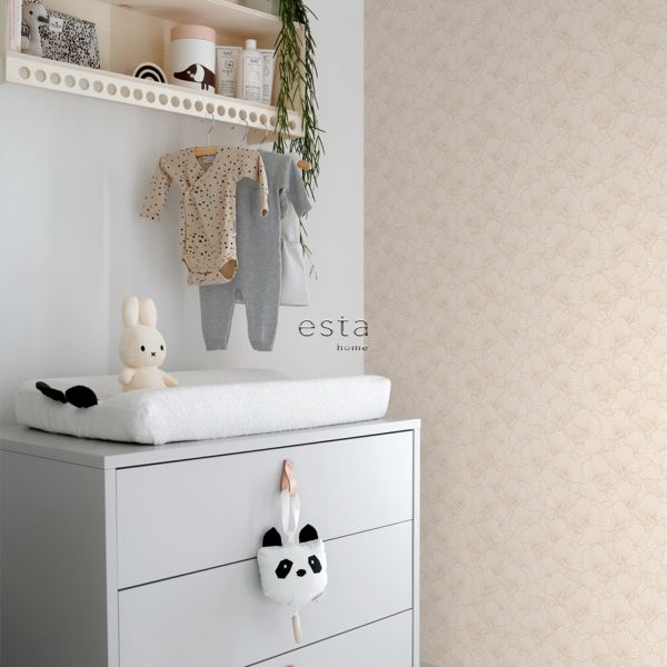 Estahome Getekende Bladeren Behang I - 0,53 x 10,05 m - Zand / Beige / Licht Terracotta