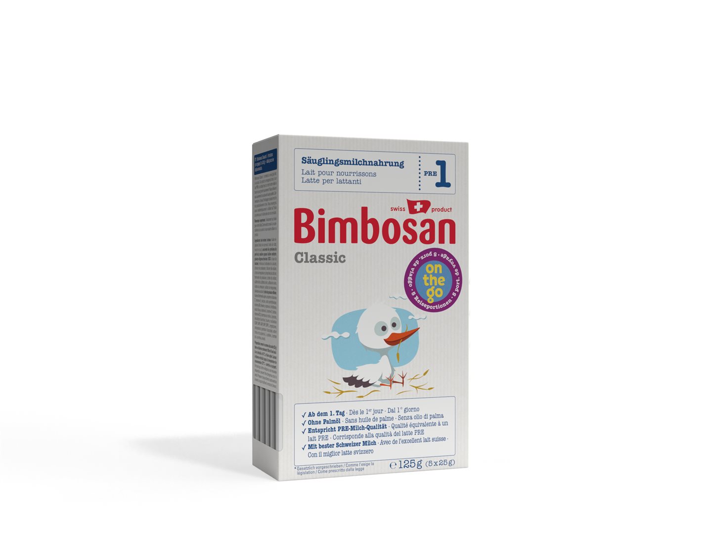BIMBOSAN Classic 1 Säuglingsmilch<br>5 × 25 g, Pulver, ohne Palmöl Reiseportionen