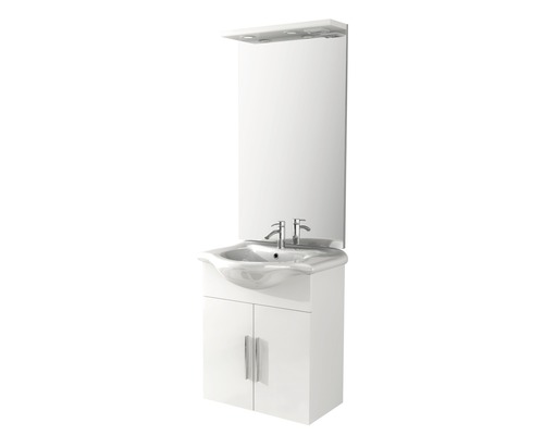 Badkamermeubelset Baden Haus Aida BxHxD 65 x 173 x 50 cm, frontkleur wit hoogglans, met witte keramische wastafel en badmeubel met spiegel