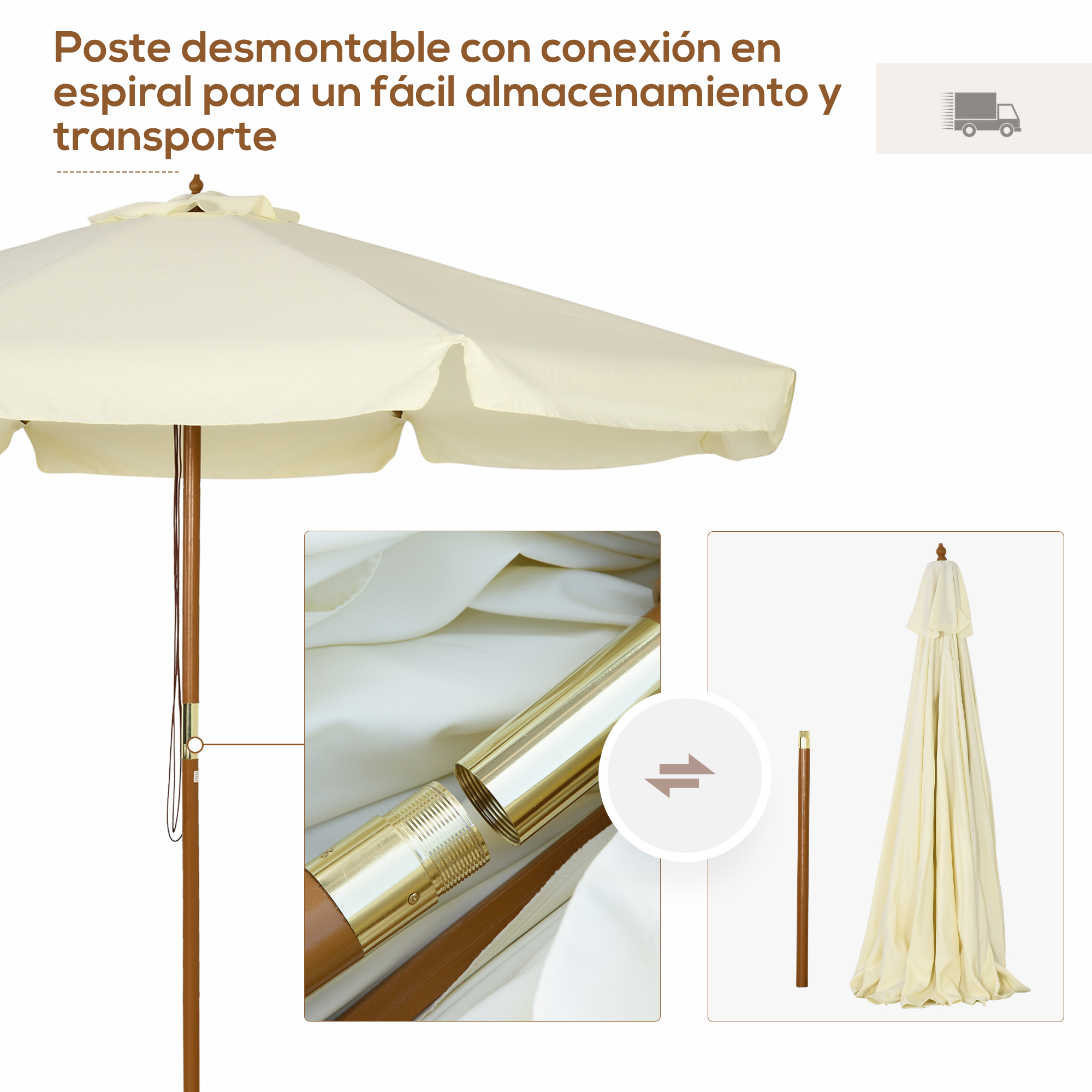 Guarda-sol de jardim Outsunny Cream