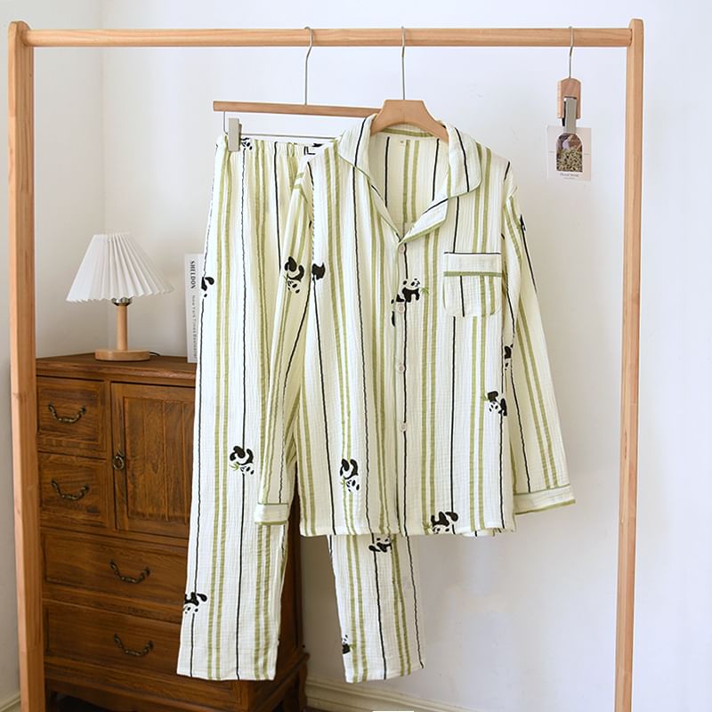MelMount - Bijpassende pyjamaset voor koppels: gestreepte top met lange mouwen + broek (verschillende ontwerpen)