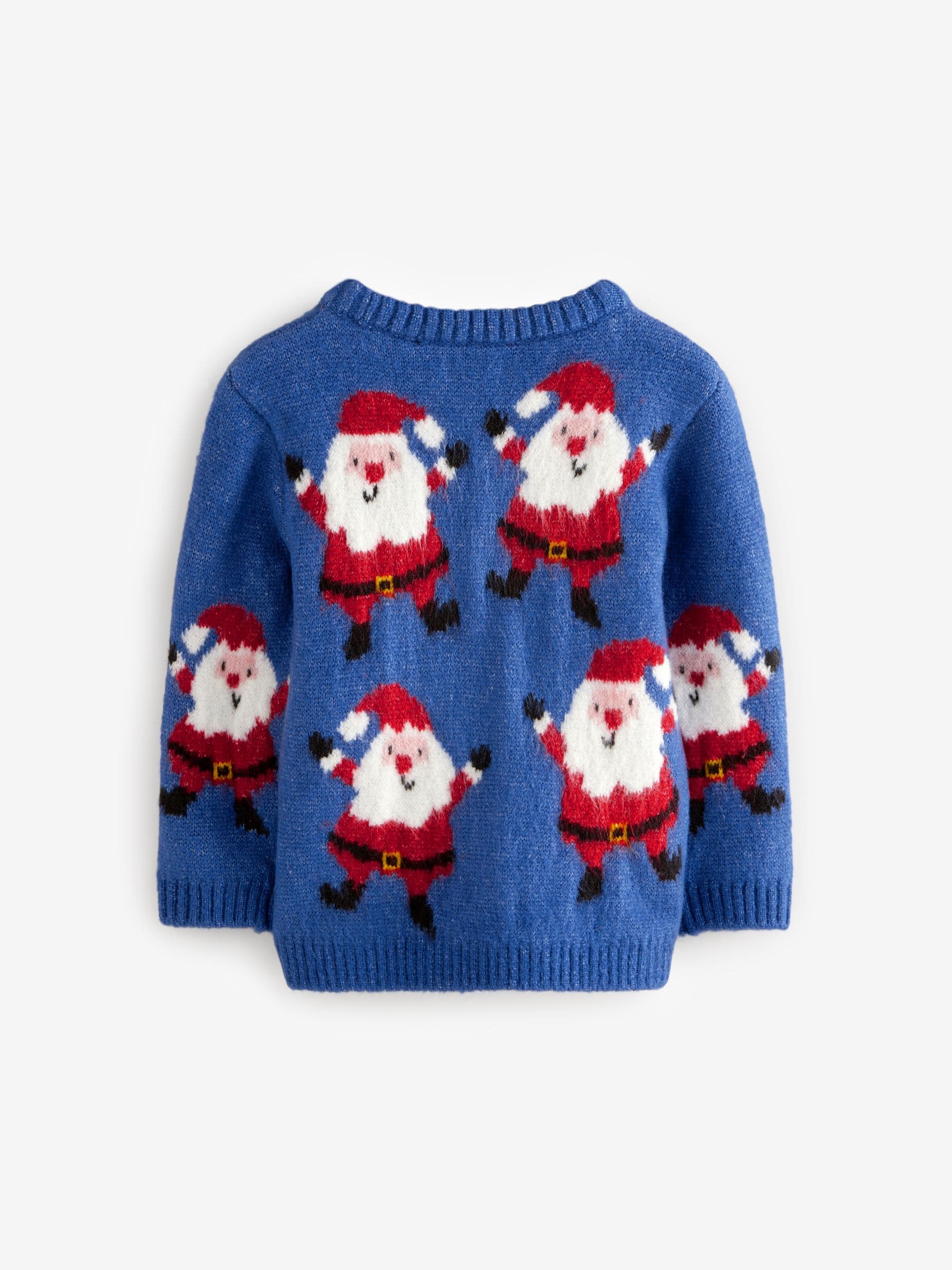 Blauw met kerstman - Kersttrui met ronde hals (3 mnd - 7 jr)