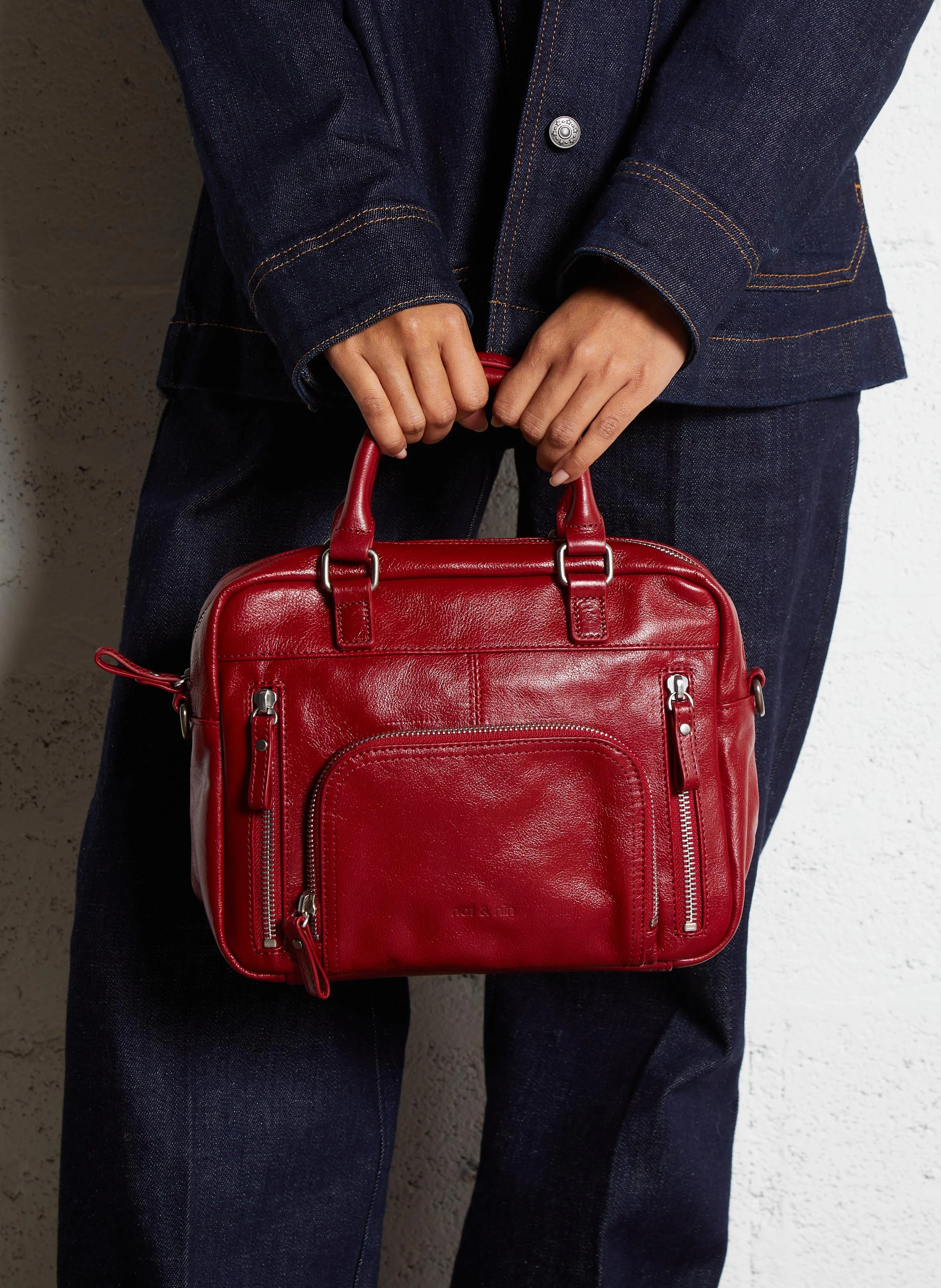 MINI MACY - Sac à main multipoches en cuir | Rouge