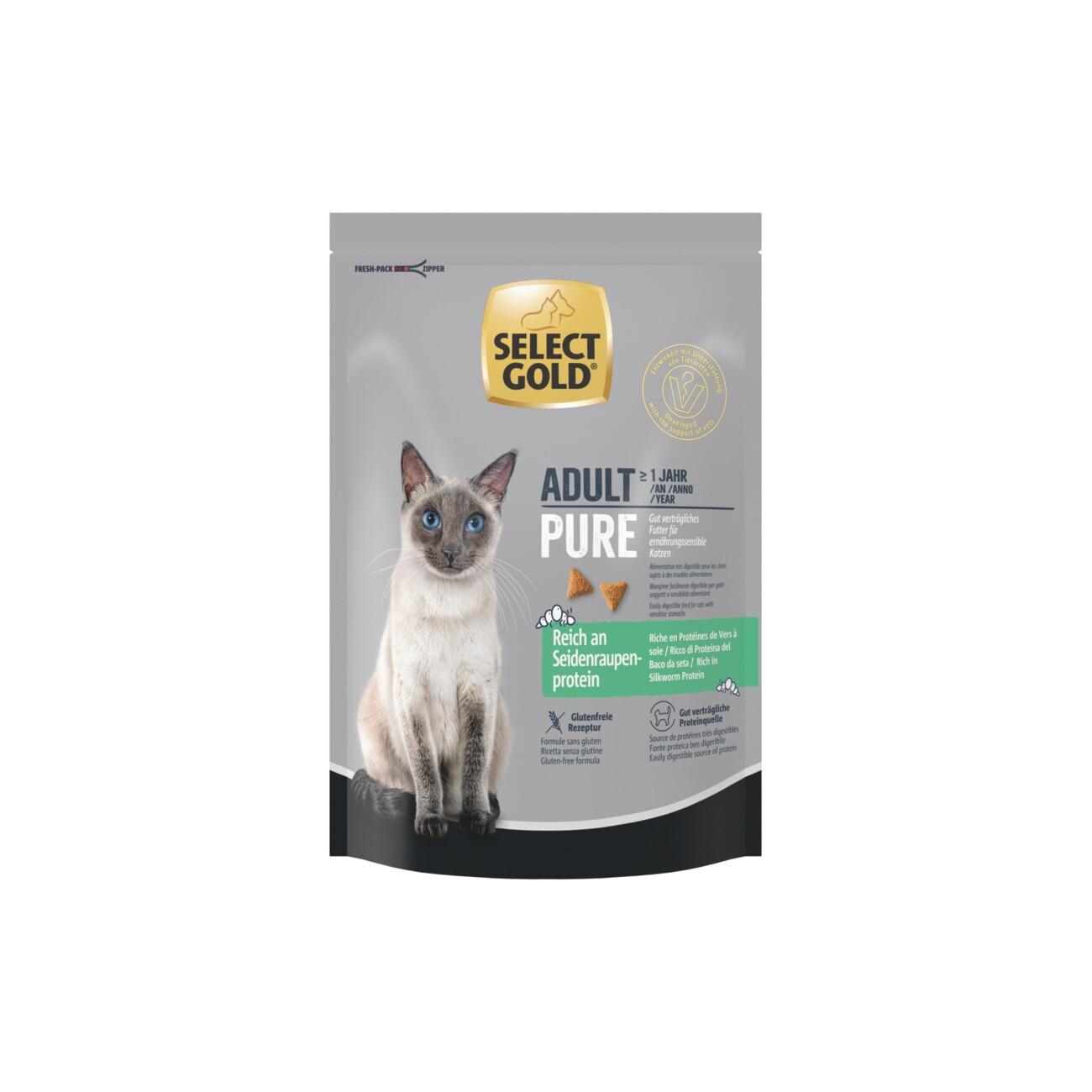 SELECT GOLD Trockenfutter Katze Pure Adult Reich an Seidenraupe 300 g