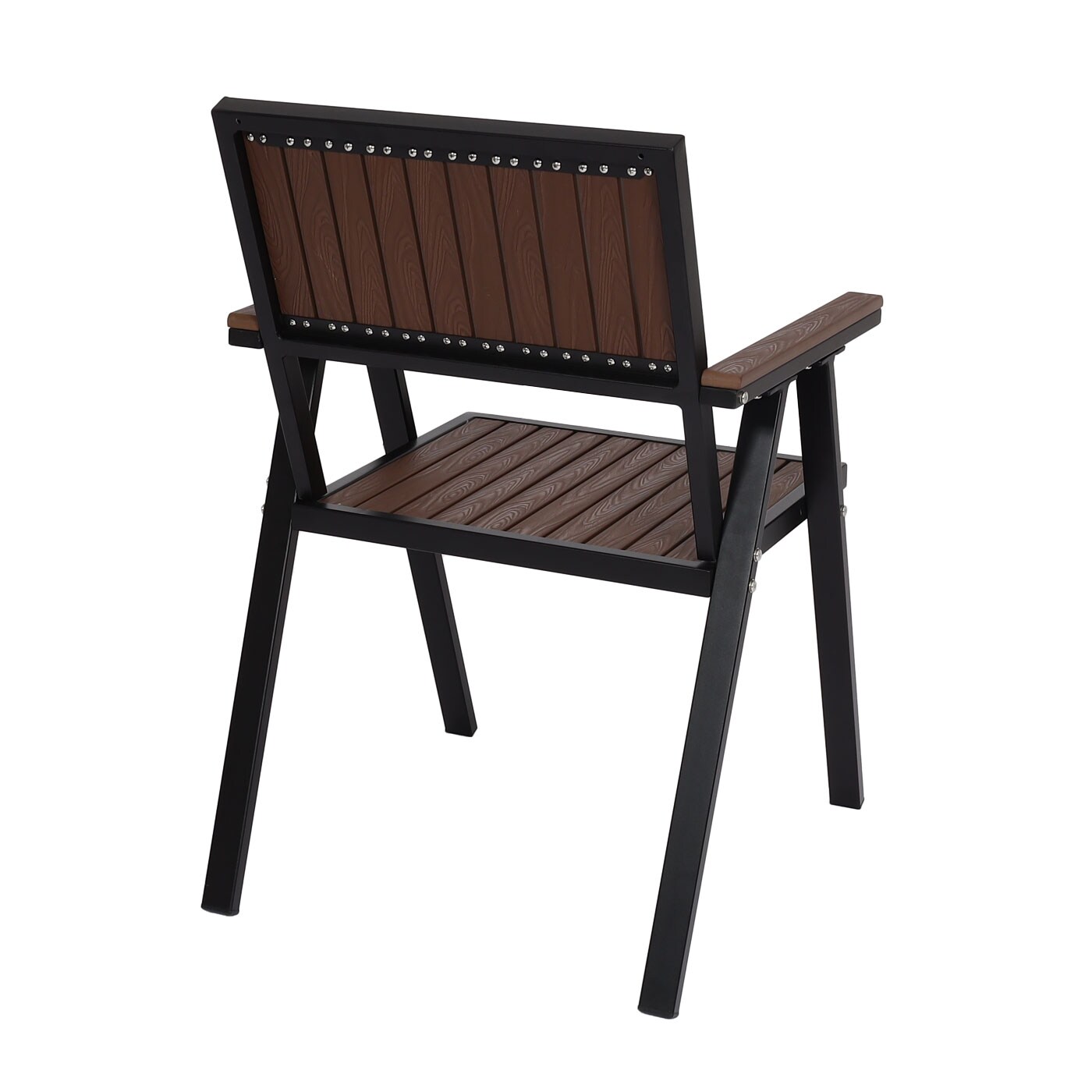 2er-Set Gartenstuhl+Gartentisch MCW-J95, Stuhl Tisch, Gastro Outdoor-Beschichtung, Alu Holzoptik ~ schwarz, dunkelbraun