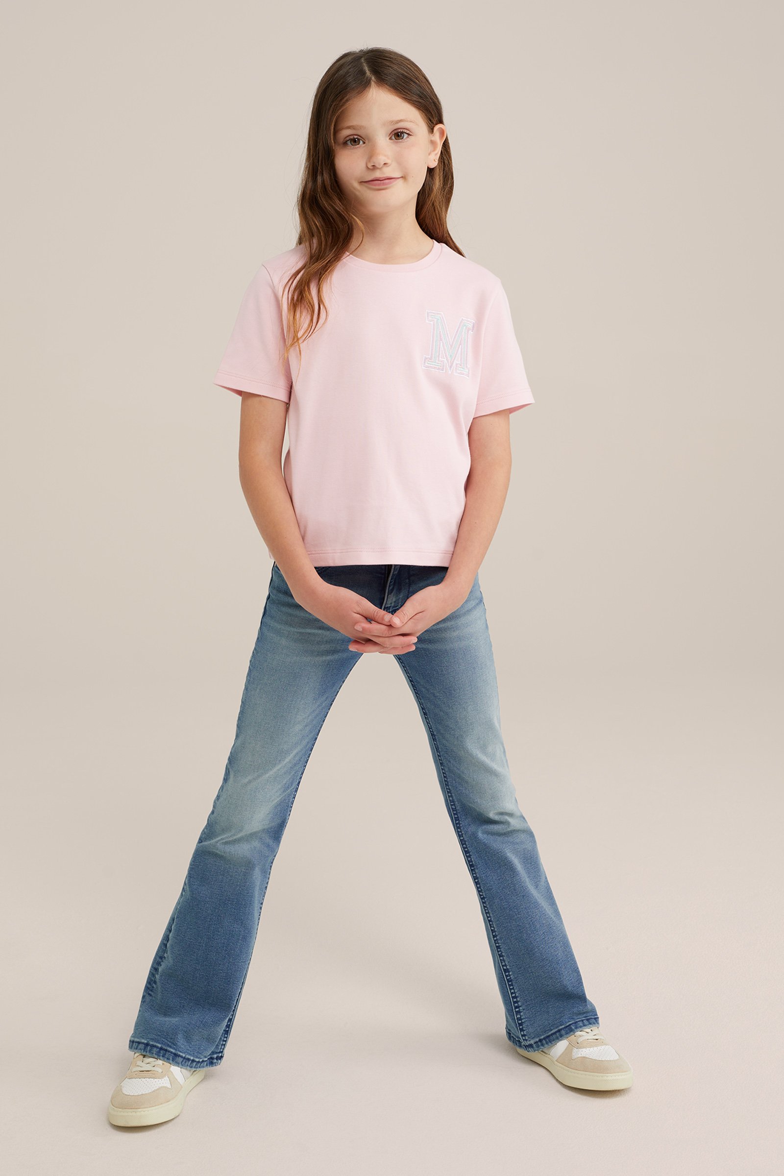 Meisjes T-shirt met embroidery WE Fashion Lichtroze