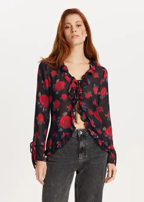 Chiffon blouse met ruffles rood (ROO.D)