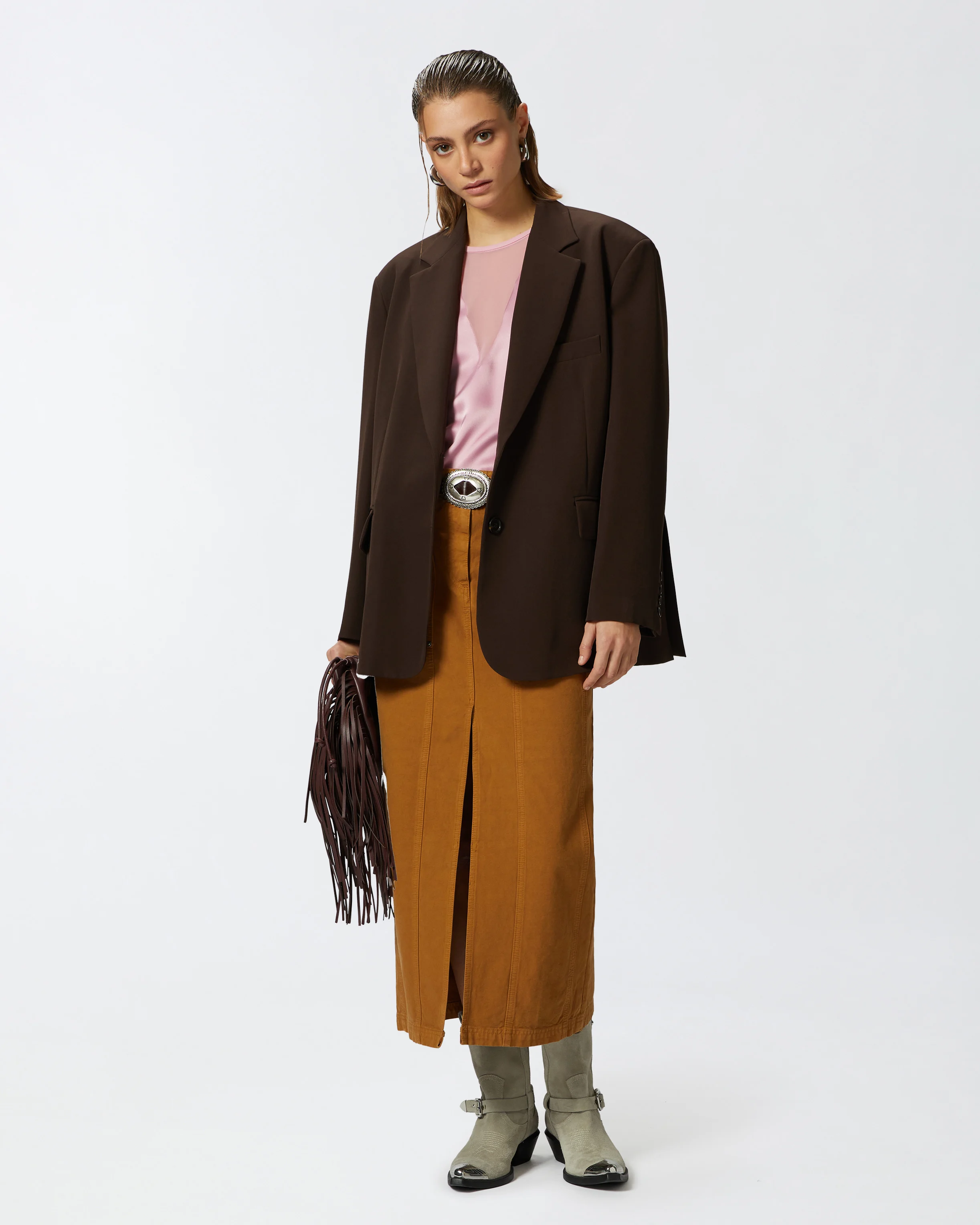 Blouse façon t-shirt et crêpe georgette | Rose