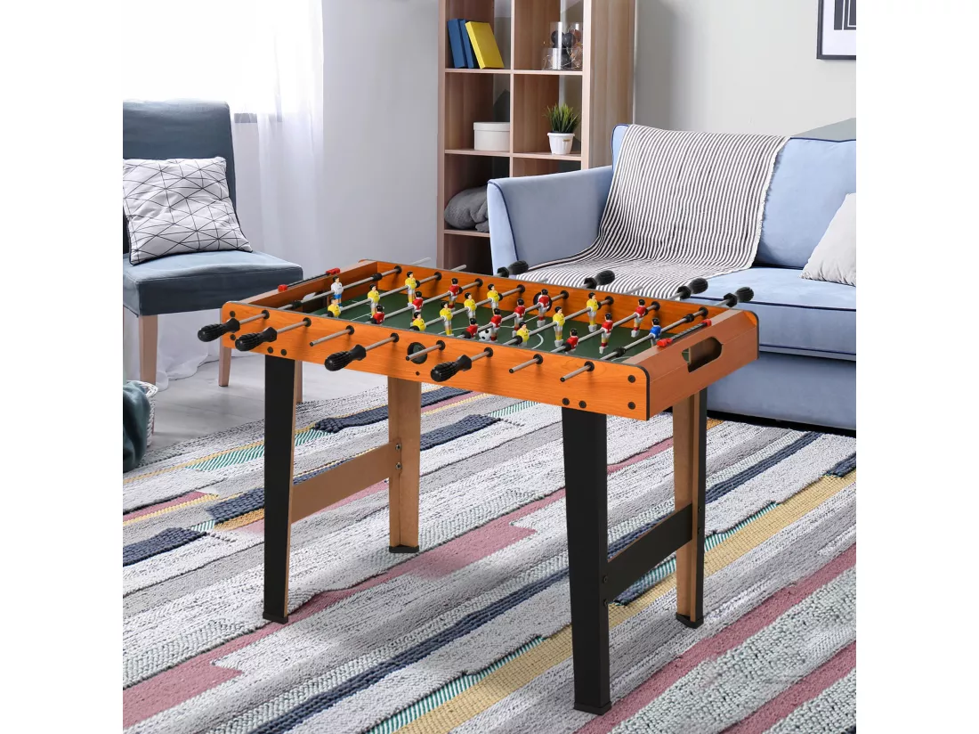 Mini babyfoot - table de baby-foot enfant - 2 balles, tableaux affichage - dim. 84,5L x 40l x 61,2H cm - noir aspect bois