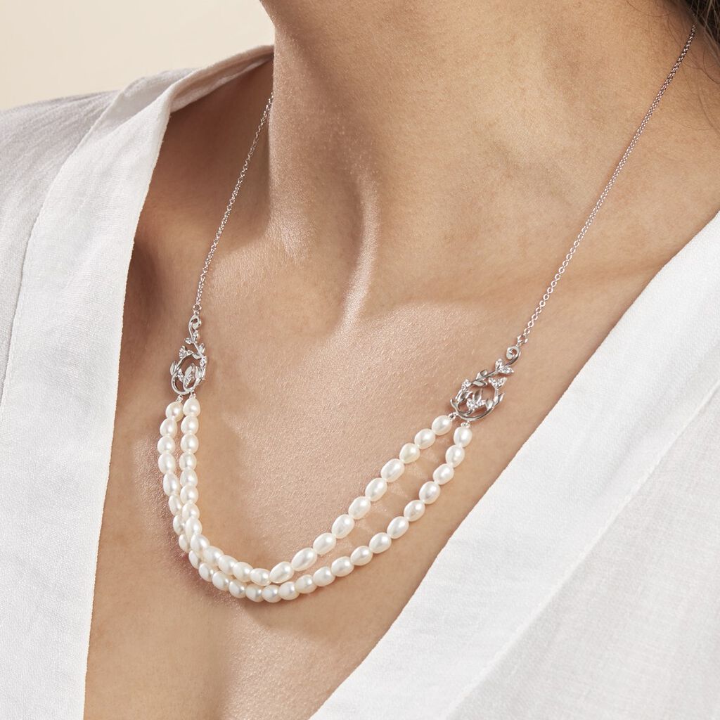 Collier Pygmalion Argent Blanc Oxyde De Zirconium Perle De Culture
