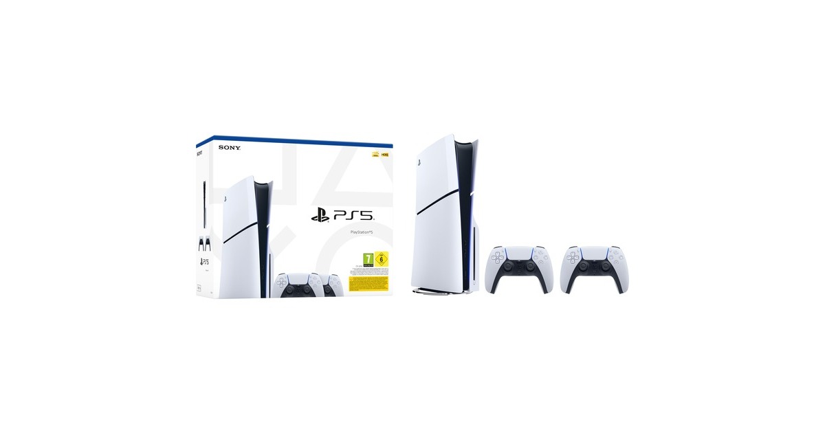 SonyPlayStation 5 (Slim) + Twee DualSense draadloze controllers spelconsole  (Wit/zwart)