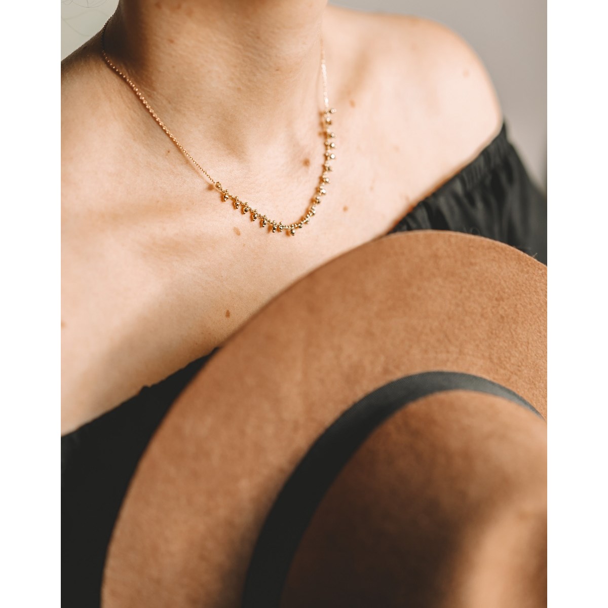 Collier Fin Plaqué Or Mode Pendentif Perles