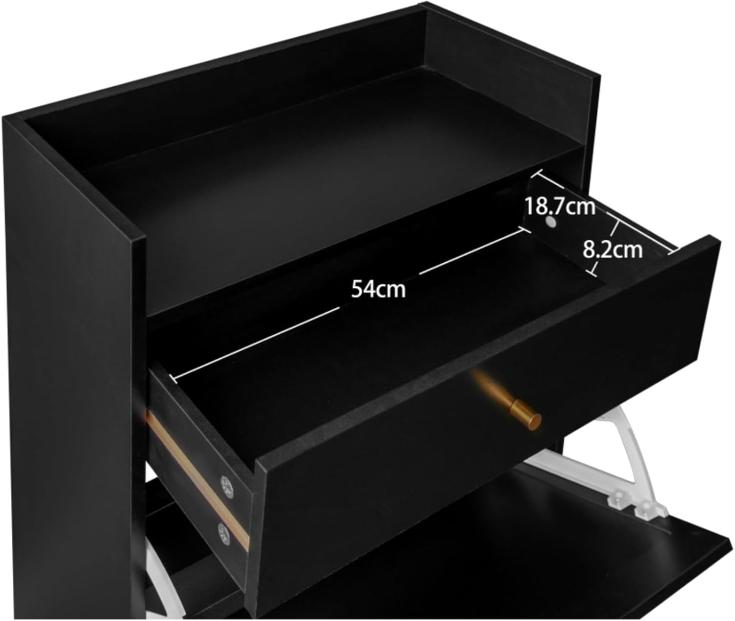 Zweitüriger Schuhschrank mit integrierter Schublade und doppeltem Regalsystem im natürlichen Rattan-Design, platzsparender Flur-Schuhspender ohne Feste Rückwand (Schwarz)