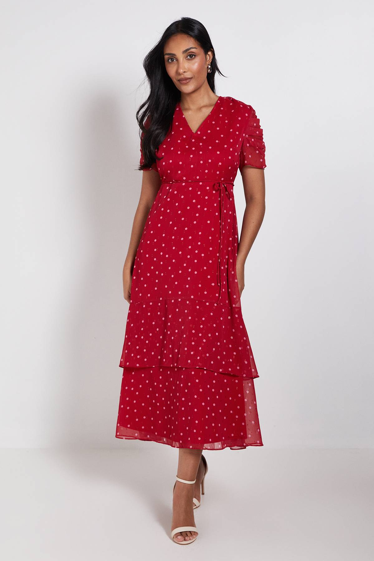 Wallis Robe Midi À Volants Pois Paillettés Petite Taille
