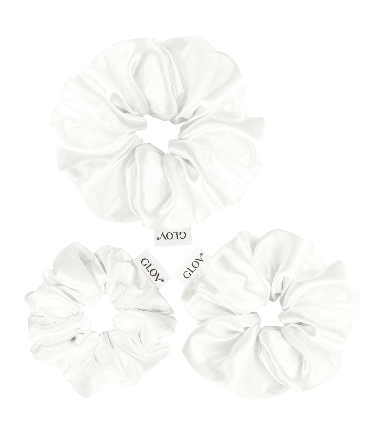 GLOV - Pack de 3 scrunchies Satin Scrunchies tamanhos S/M/L - Branco