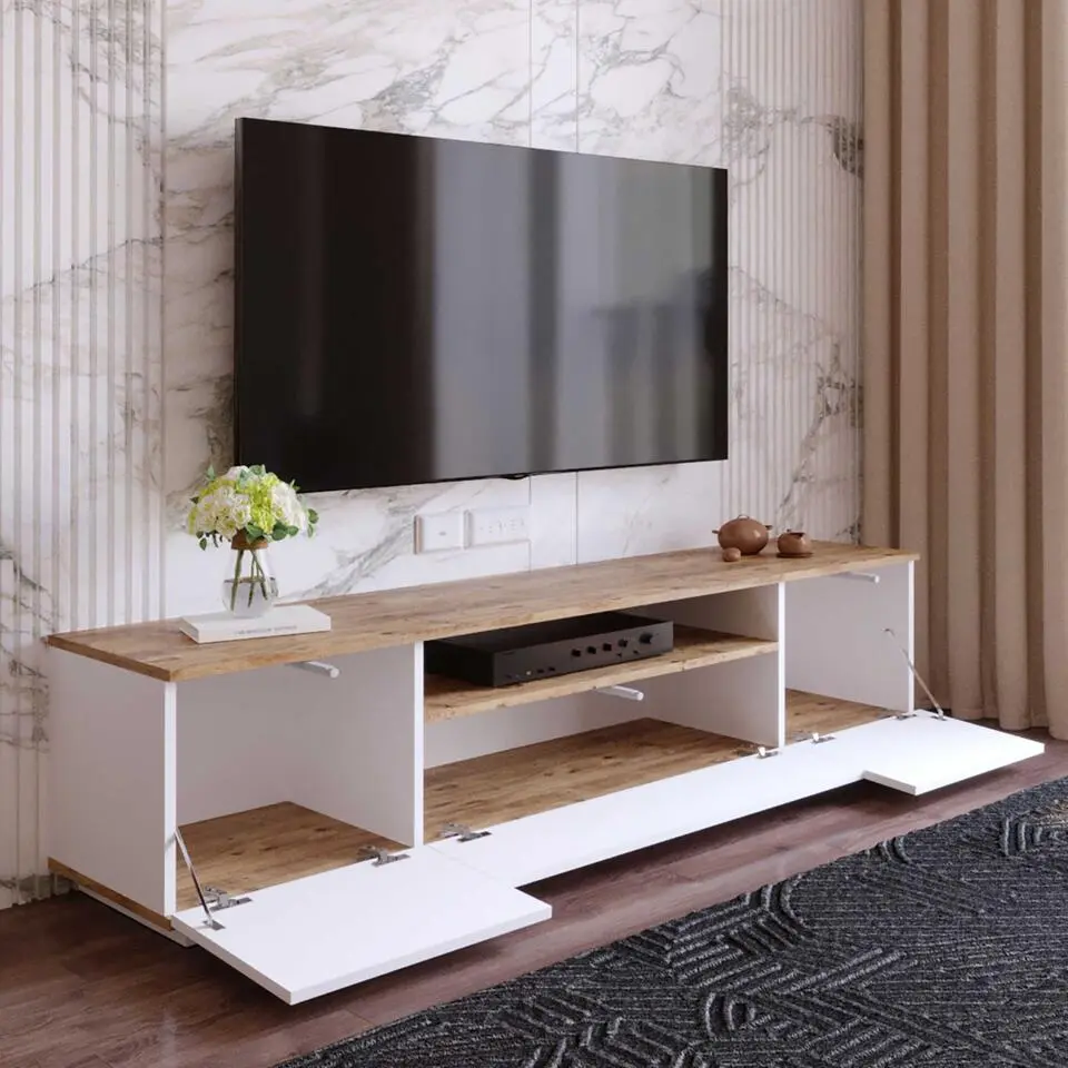 CALICOSY - TV-Meubel FR7-AA - Handgemaakt eiken / wit - 44,6x180x44,5 cm