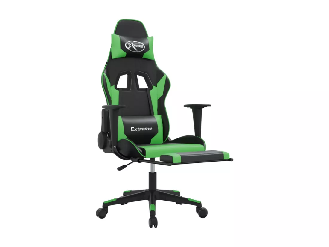 Chaise de jeu avec repose-pied Noir et vert Similicuir