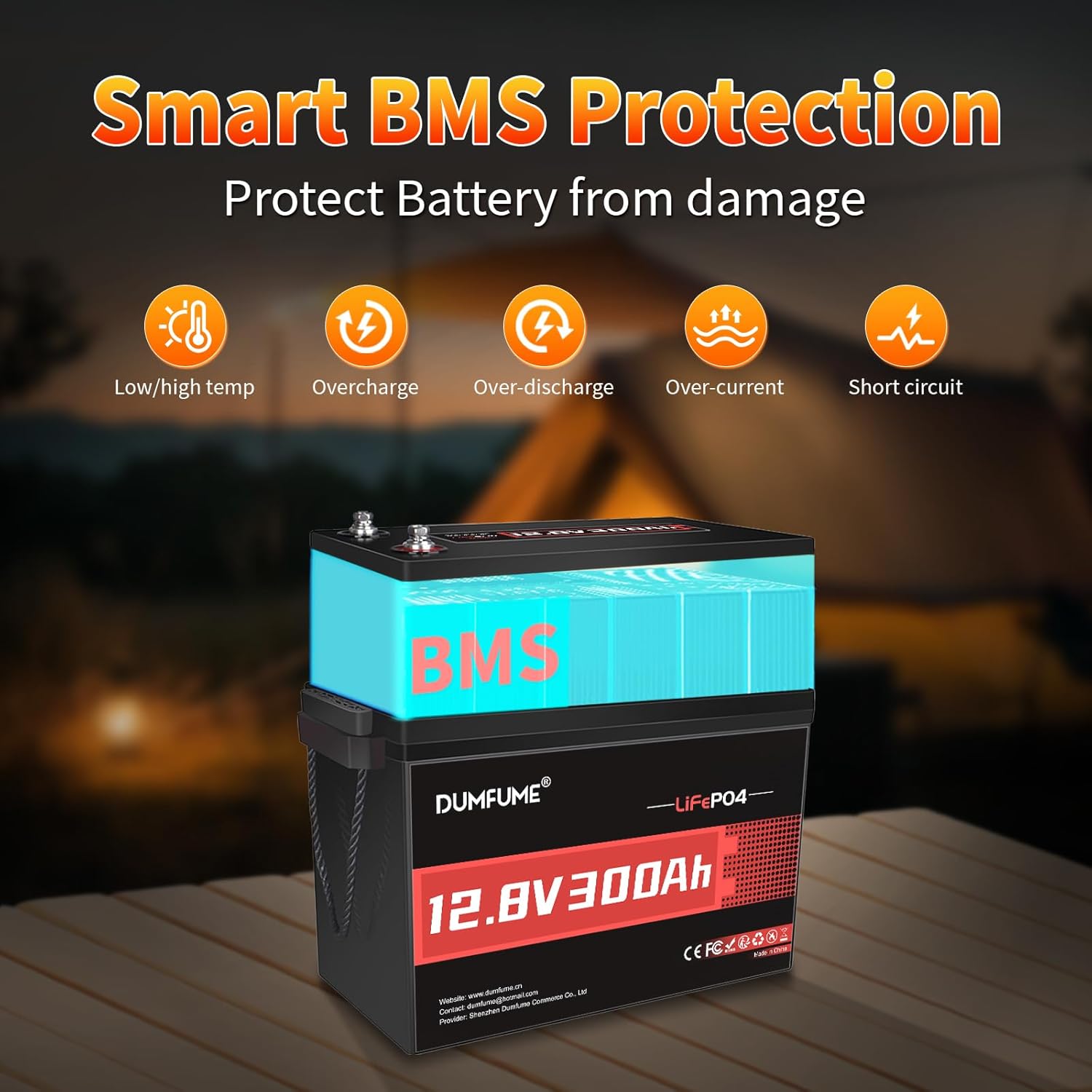 12V 300Ah LiFePO4 Lithium Batterie 3840Wh 200A BMS, Max 15000 Tiefzyklen, 10 Jahre Lebensdauer Akku für Solarenergie, Wohnmobil, Camping, Photovoltaik, Heim-Energiespeicher