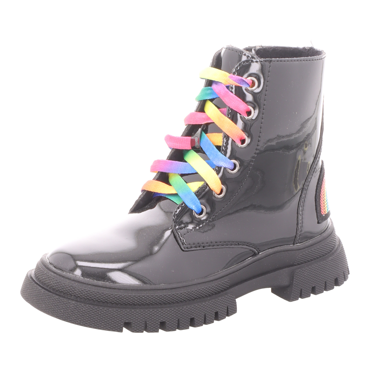 girlZ onlY Kinder-Mädchen-Schnürstiefel gefüttert Schwarz-Mehrfarbig