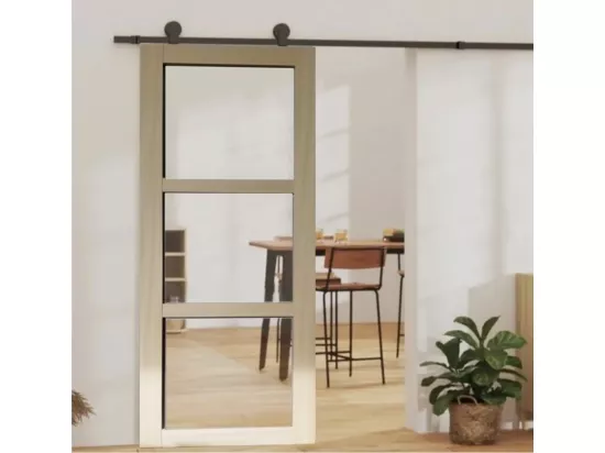 Porte Coulissante Bois Ayous Vitrage Transparent H204 X L73 + Rail à â Roulettes Et 2 Coquilles Gd Menuiseries