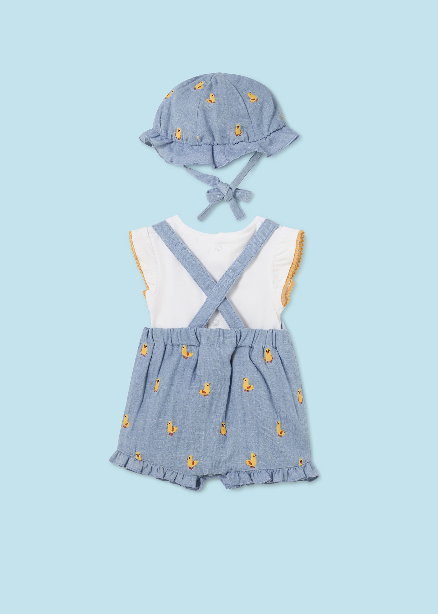 Conjunto de 3 peças, jardineira Better Cotton para recém-nascido, chiffon denim