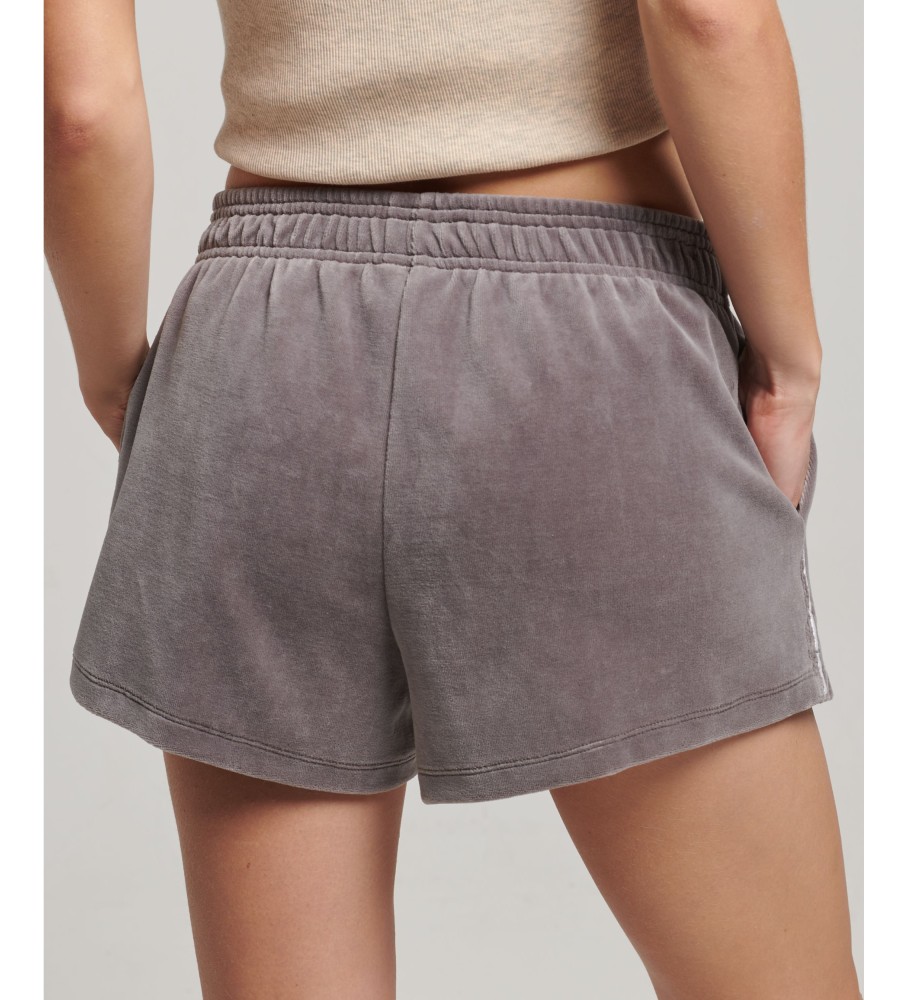 Shorts de veludo com logo S da Superdry, cinza.