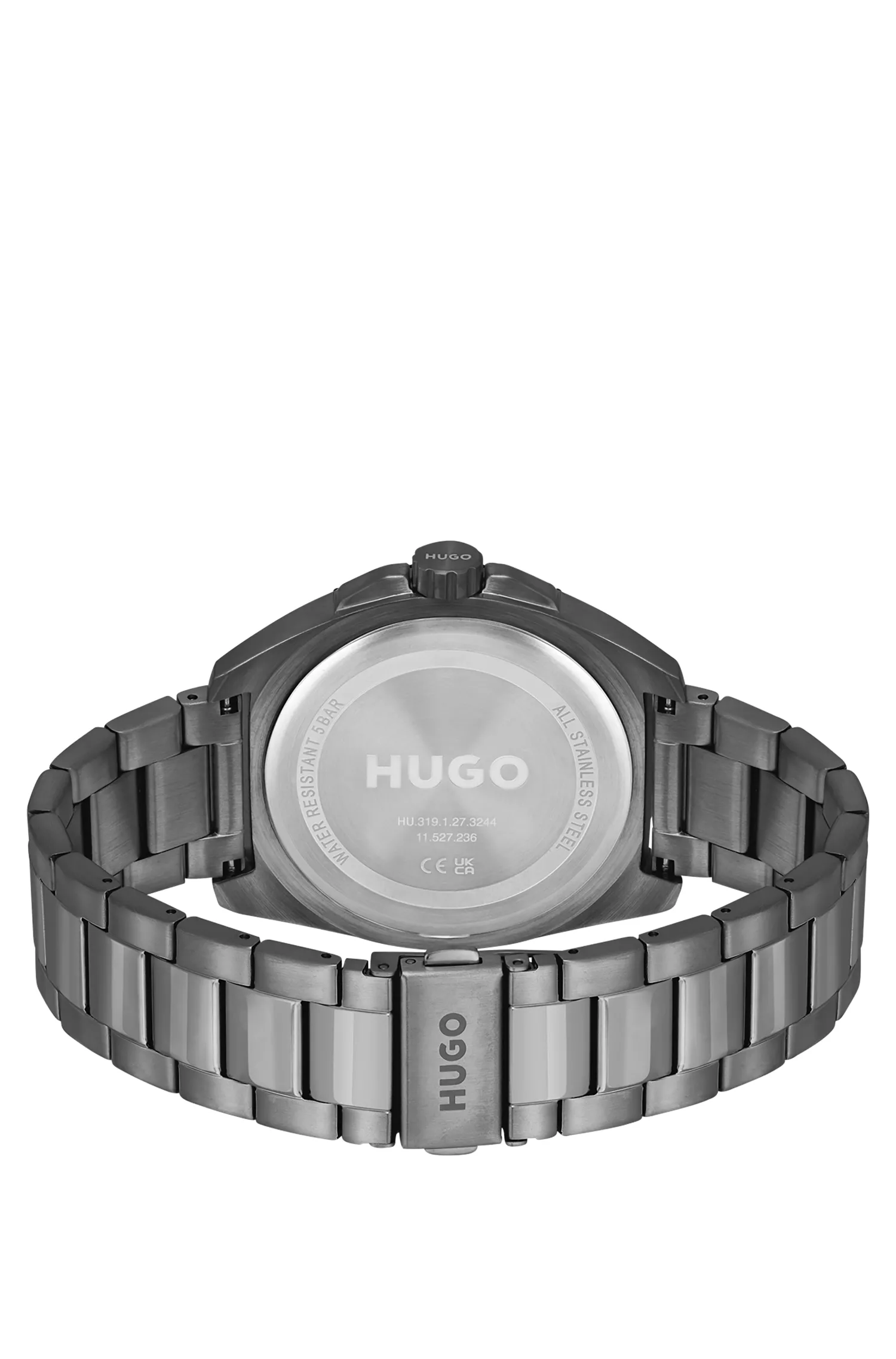 Relógio HUGO com revestimento em tons de vermelho e cinza e pulseira de elos.