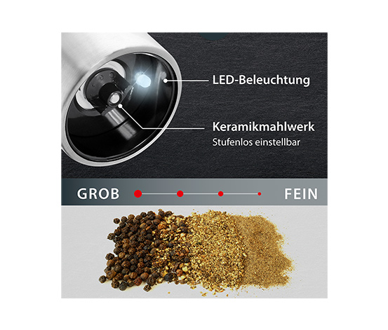 Elektrische Salz-und-Pfeffermühle mit Beleuchtung, rot