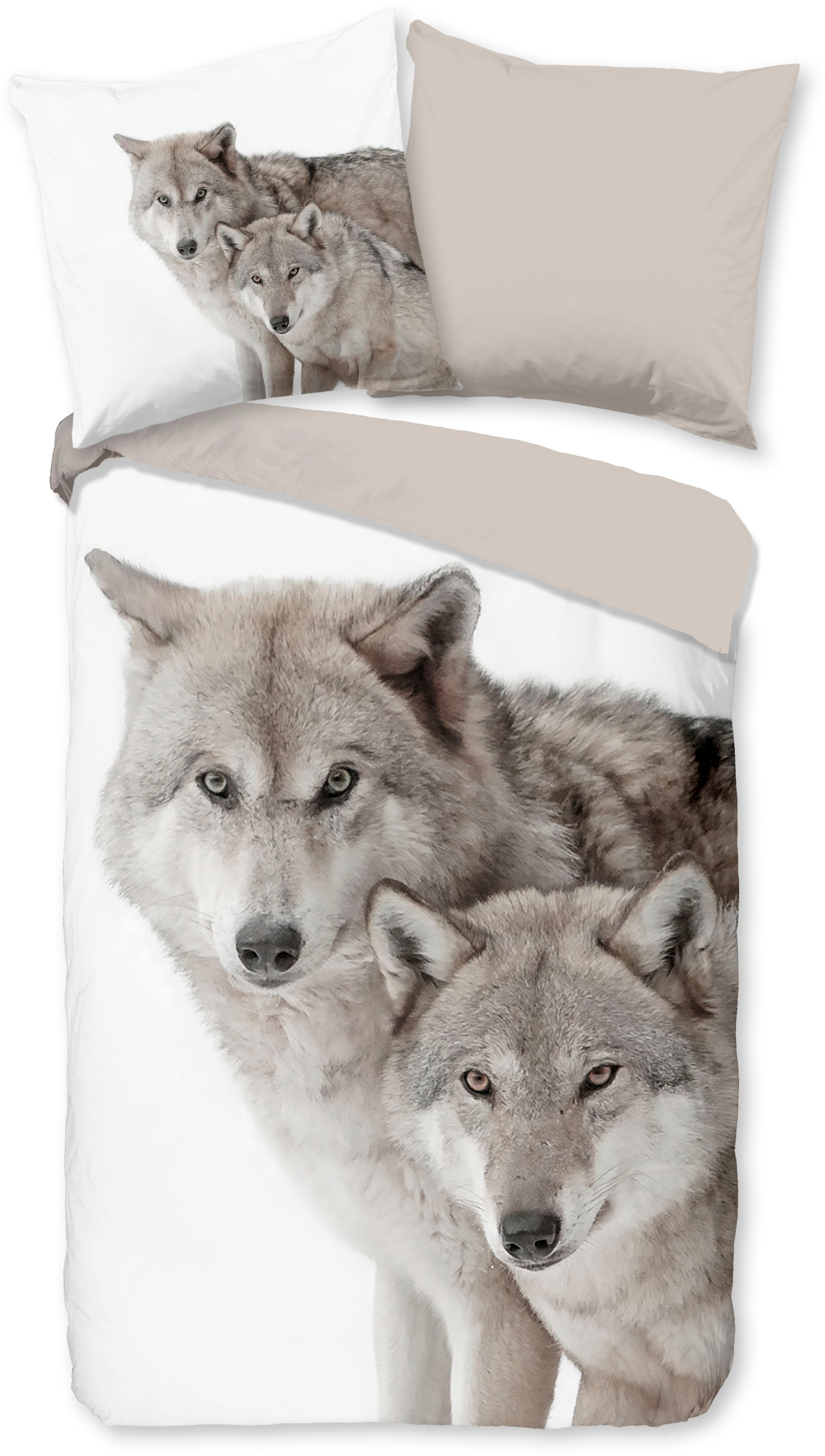 good morning Wendebettwäsche »Fera« 2 Stk. tlg. Biber, 135x200, Warm, Weich, Wendeoptik, Reissverschluss, Wolf, Sand