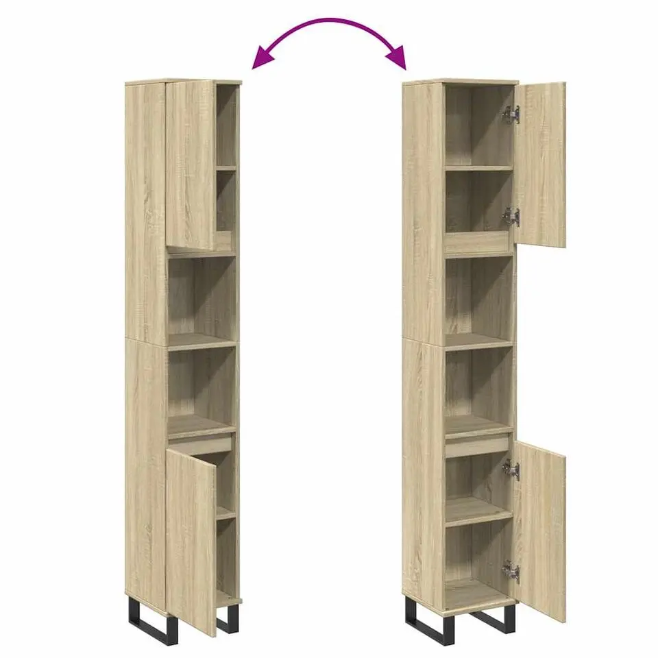 vidaXL - Kolomkast met 2 deuren 2 vakken - Sonoma eiken - Hout - 30x30x190 cm